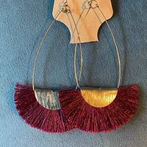 Gold and Burgundy Fringe Earrings